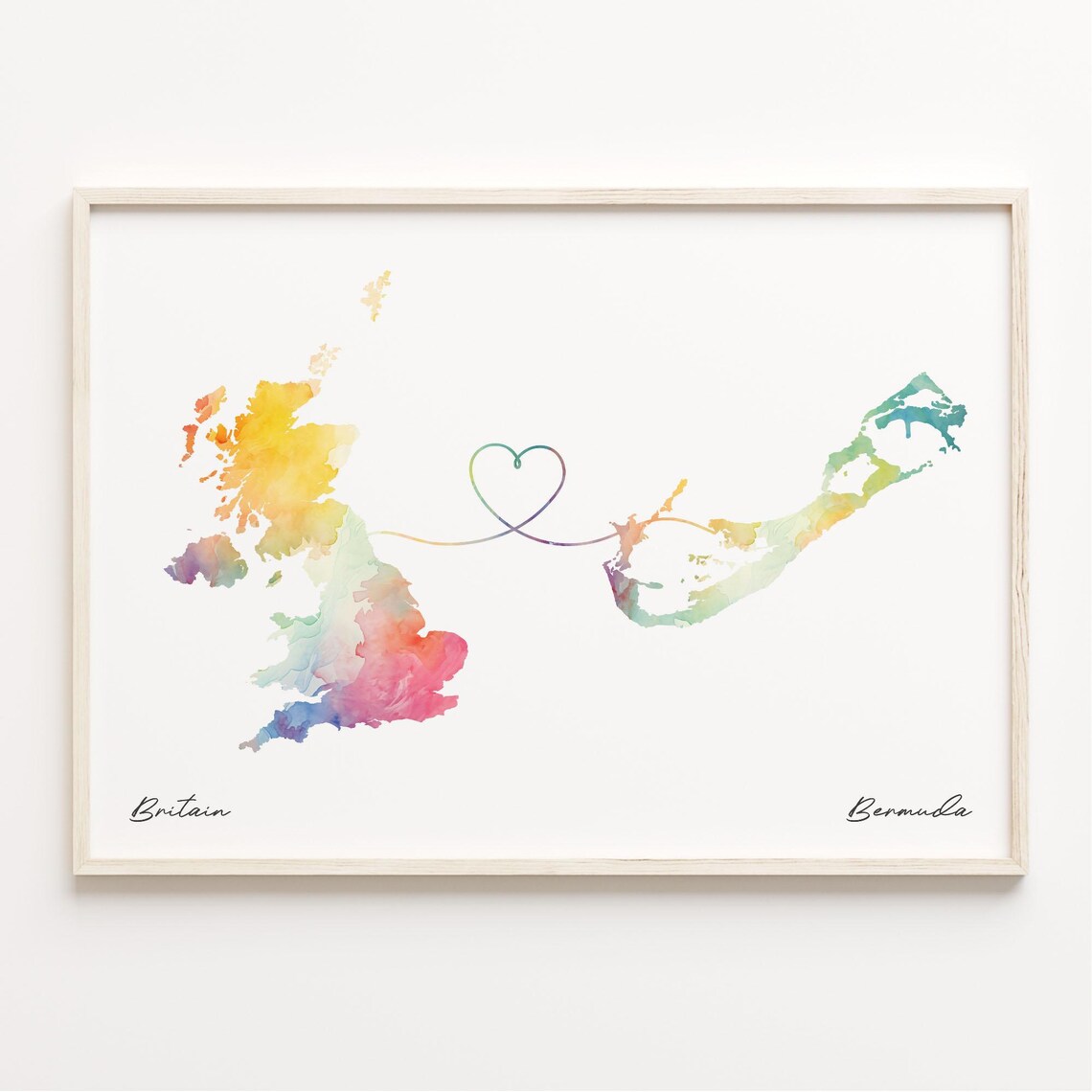 UK to Bermuda Watercolor Map Travel Poster