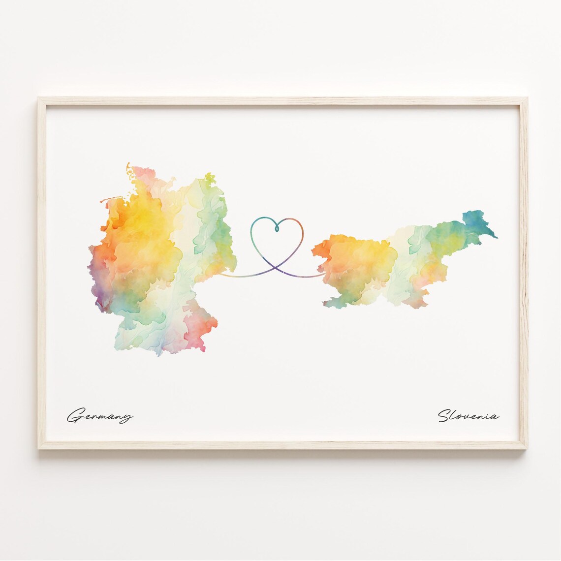 Germany To Slovenia Watercolor Heart Map Long Distance Love Poster