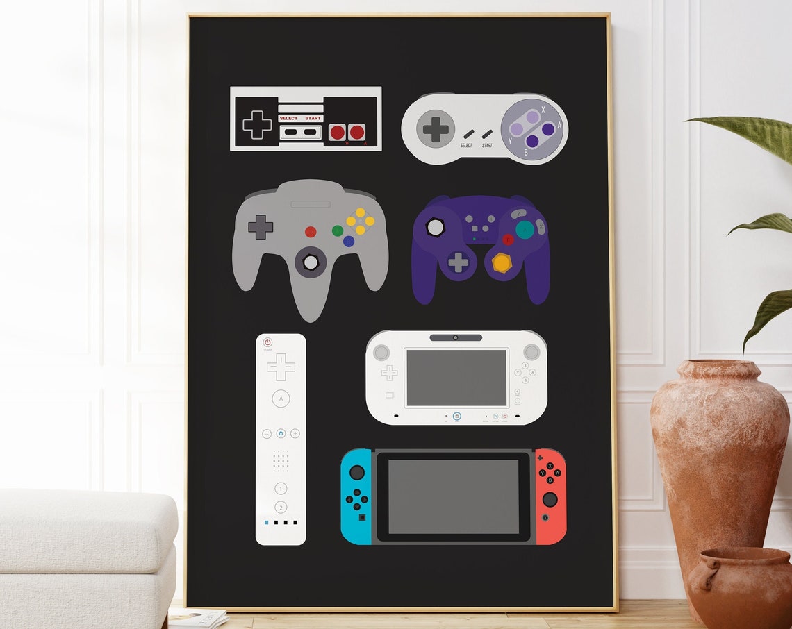 Nintendo Console Controllers Evolution Chart Retro Gamer Gift Poster