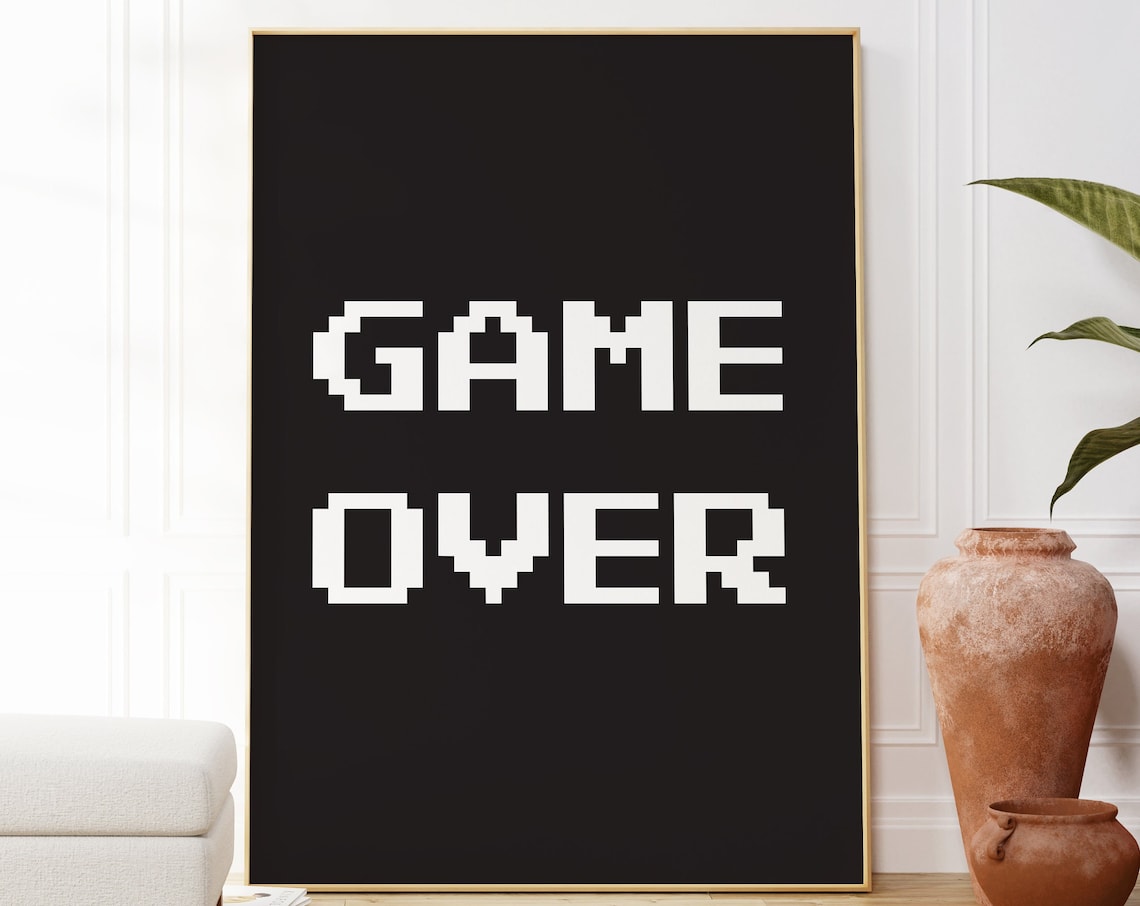 Game Over Art Print, Video Game Room Decor