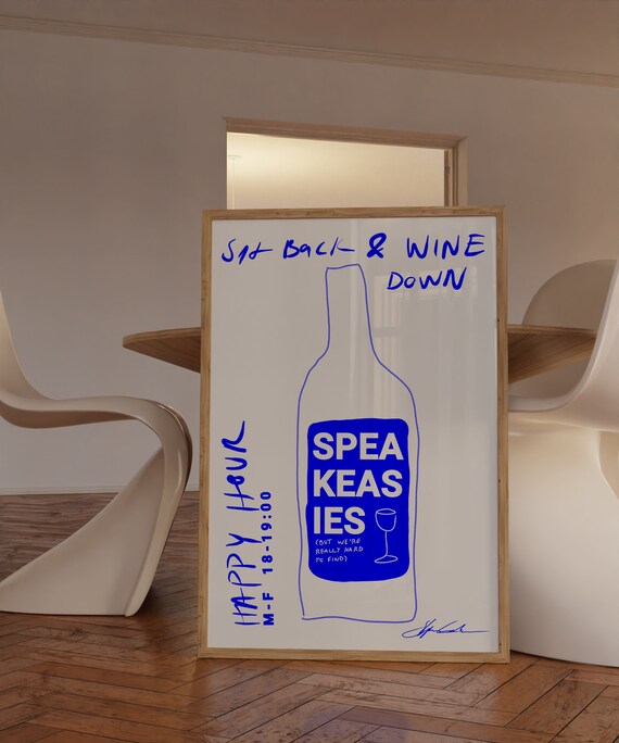 Sit Back Wine Down Speakeasy Happy Hour Bar Cart Decorative Poster