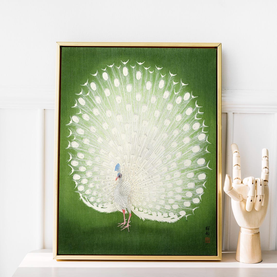 Ohara Koson White Peacock Fanned Tail Japanese Bird Art Print - Image 2