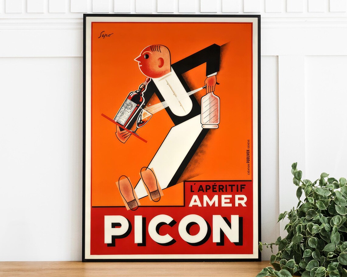 Amer Picon Laperitif Orange Waiter Vintage French Advertising Poster