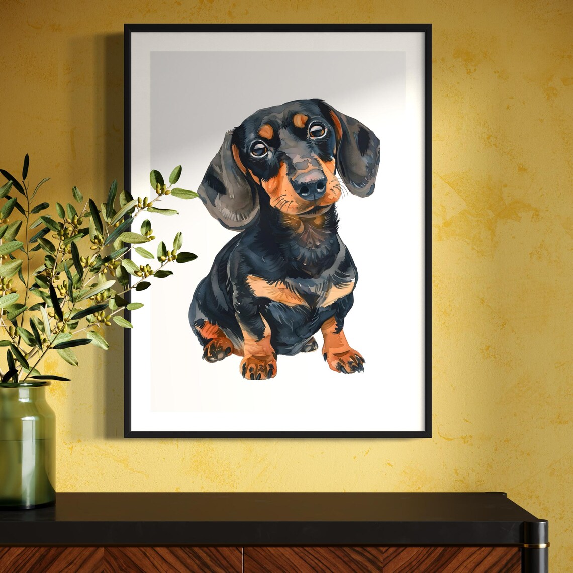 Black Tan Dachshund Puppy Sitting Sweet Watercolor Dog Lover Print - Image 2