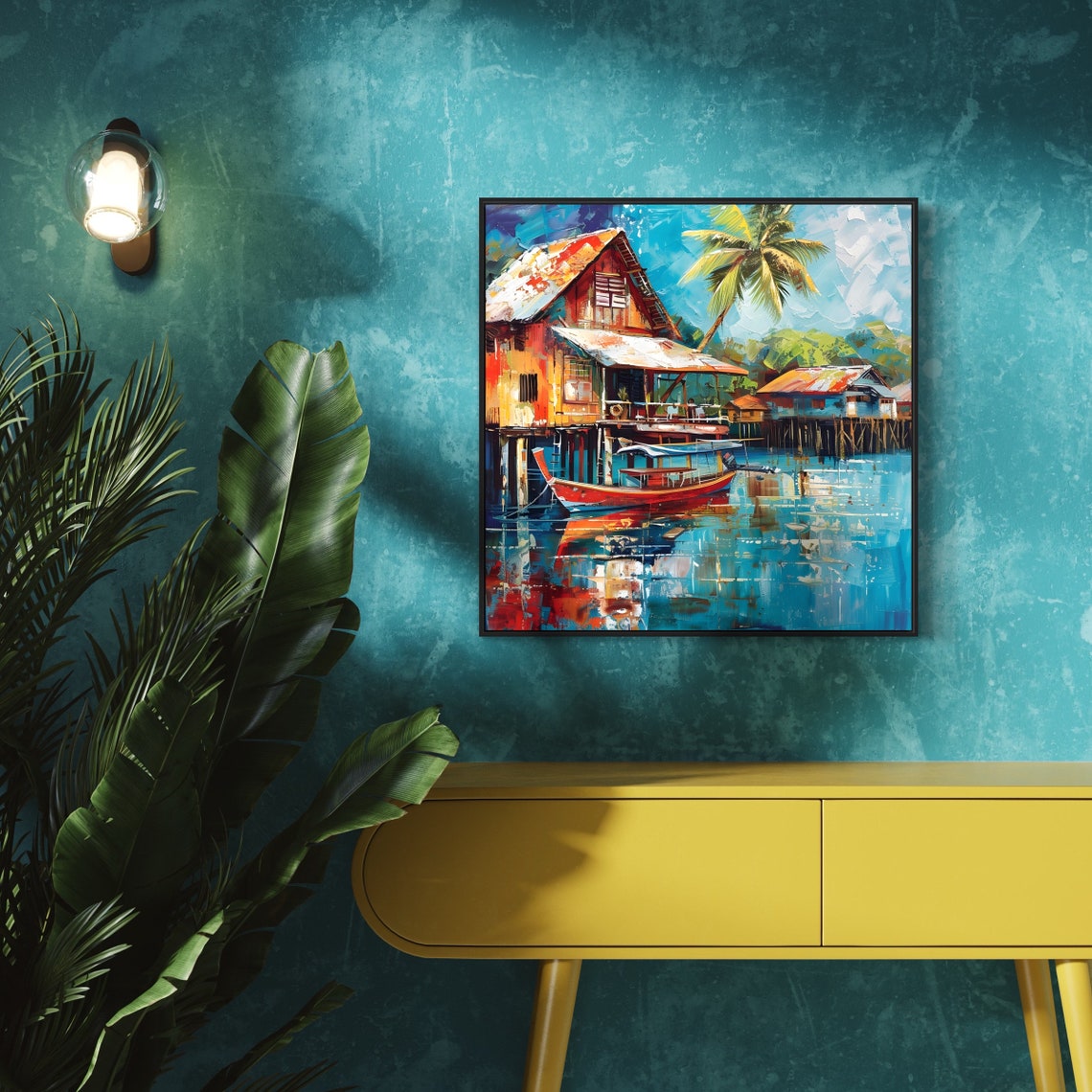 Thailand Riverside Stilt Houses Longtail Boat Colorful Travel Poster - Image 4