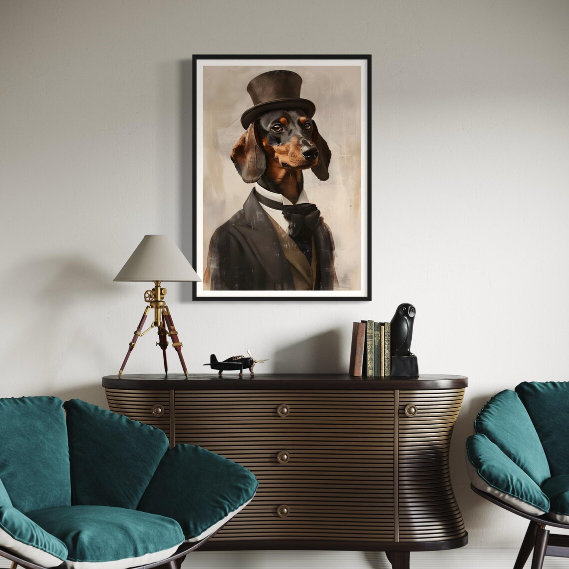 Dachshund In Top Hat Retro Pet Portrait Art Print - Image 2