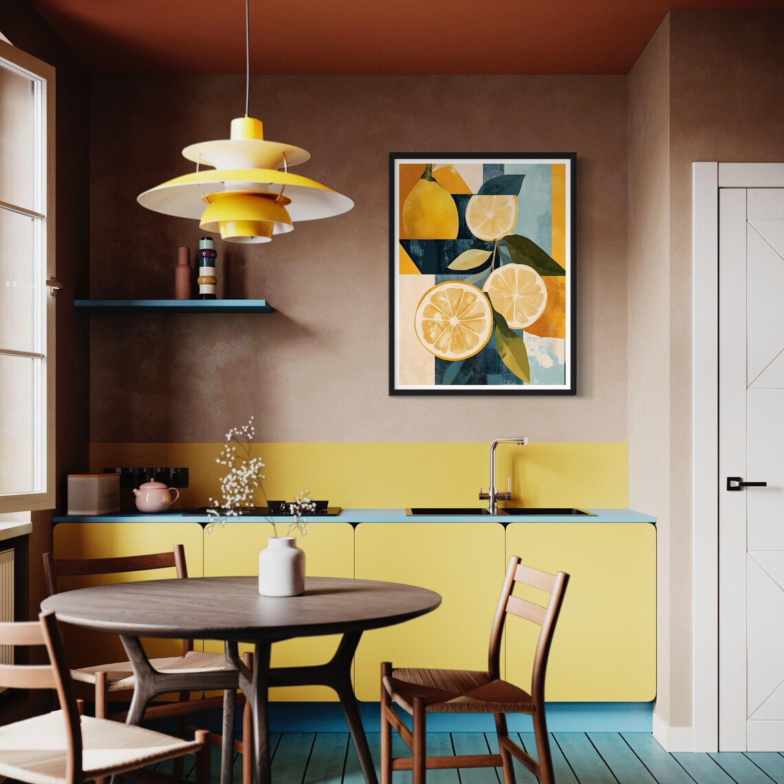 Lemon Slice Art Print Fresh Fruit Painting Modern Kitchen Wall Decor Geometric Shapes Abstract Mediterranean Style Artwork Citrus Poster - Image 4