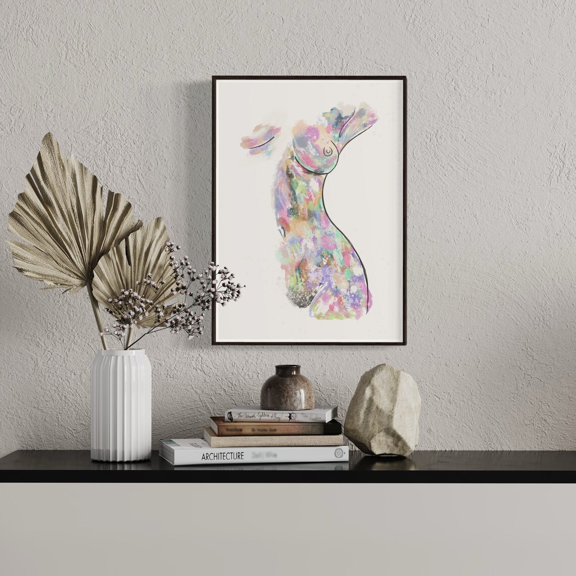 Pastel Female Torso Abstract Nude Multicolor Watercolor Feminine Print - Image 3