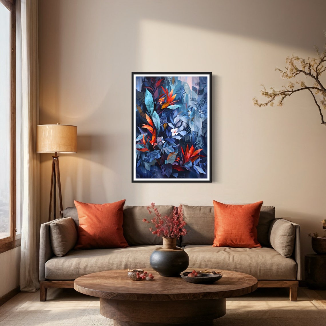 Blue Tropical Leaves Dark Navy Jungle Botanical Moody Art Print - Image 3