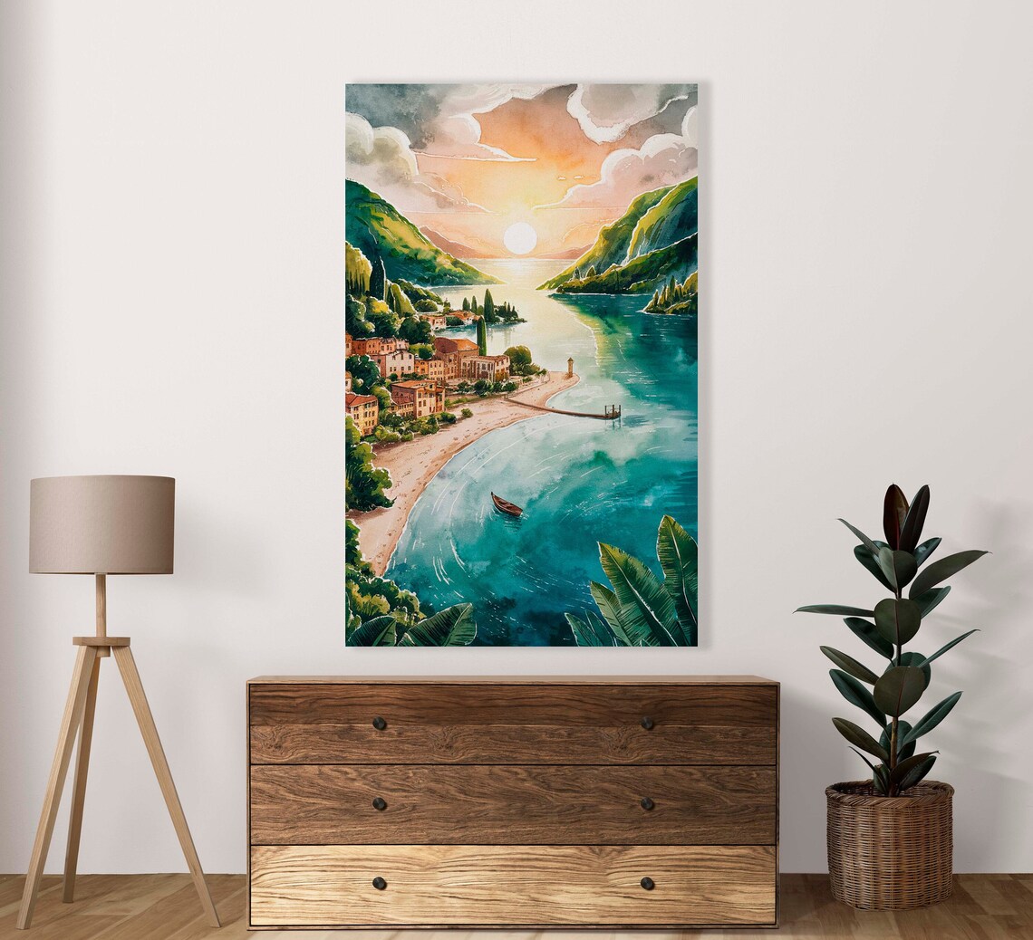 Sunrise Over A Coastal Mediterranean Town On The Water Poster