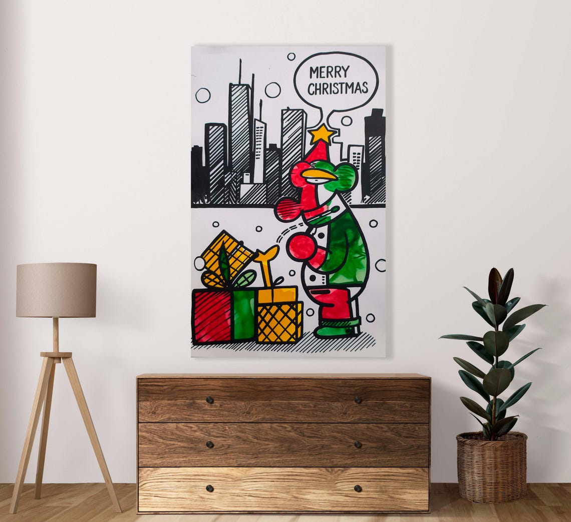 Merry Christmas Sketch Poster Set Of 1 Jpg Image Christmas Decoration Commercial Use Santa In Urban City Illustration
