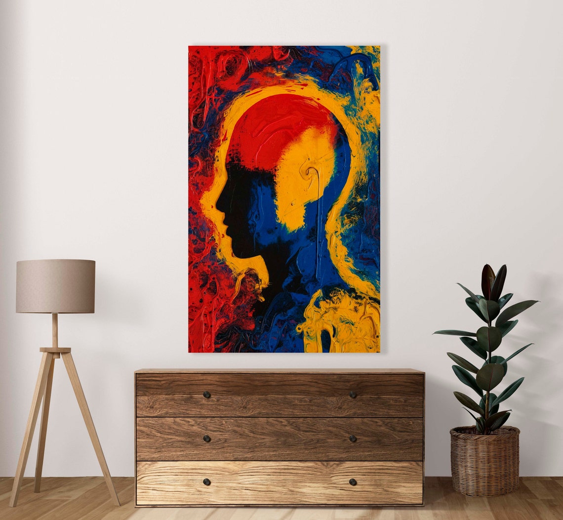 Bold Abstract Human Head Silhouette In Primary Colors Art Poster