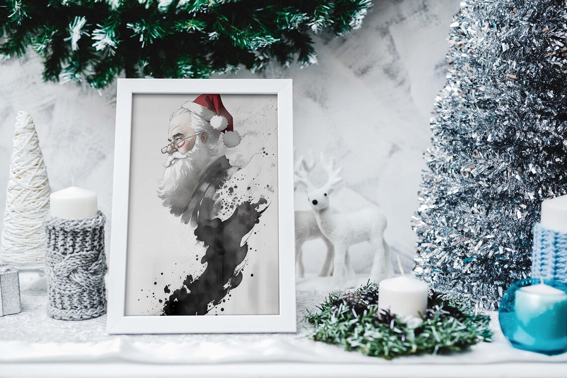 Saint Nicholas Ink Wash Profile Minimalist Christmas Art Poster - Image 2