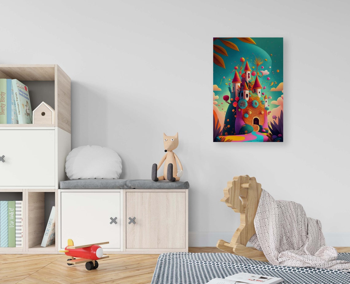 Magical Candy Castle With Pink Orbs Whimsical Kids Art Poster - Image 2