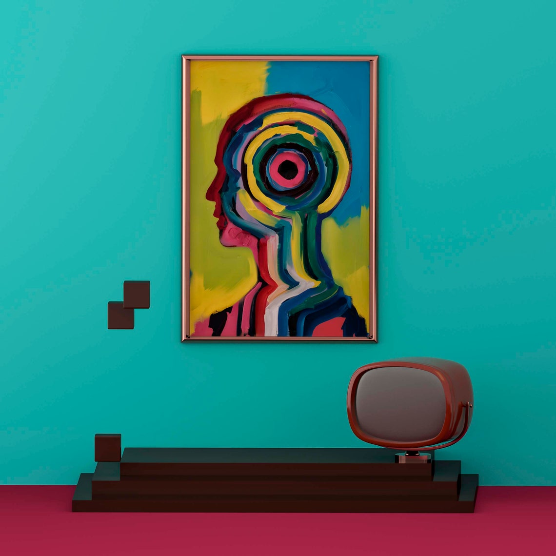 Human Profile Silhouette With Rainbow Concentric Rings Pop Art Poster - Image 2