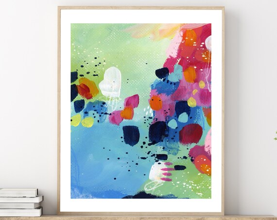 Colorful Tropical Abstract Painting Green Pink Blue Modern Art Print