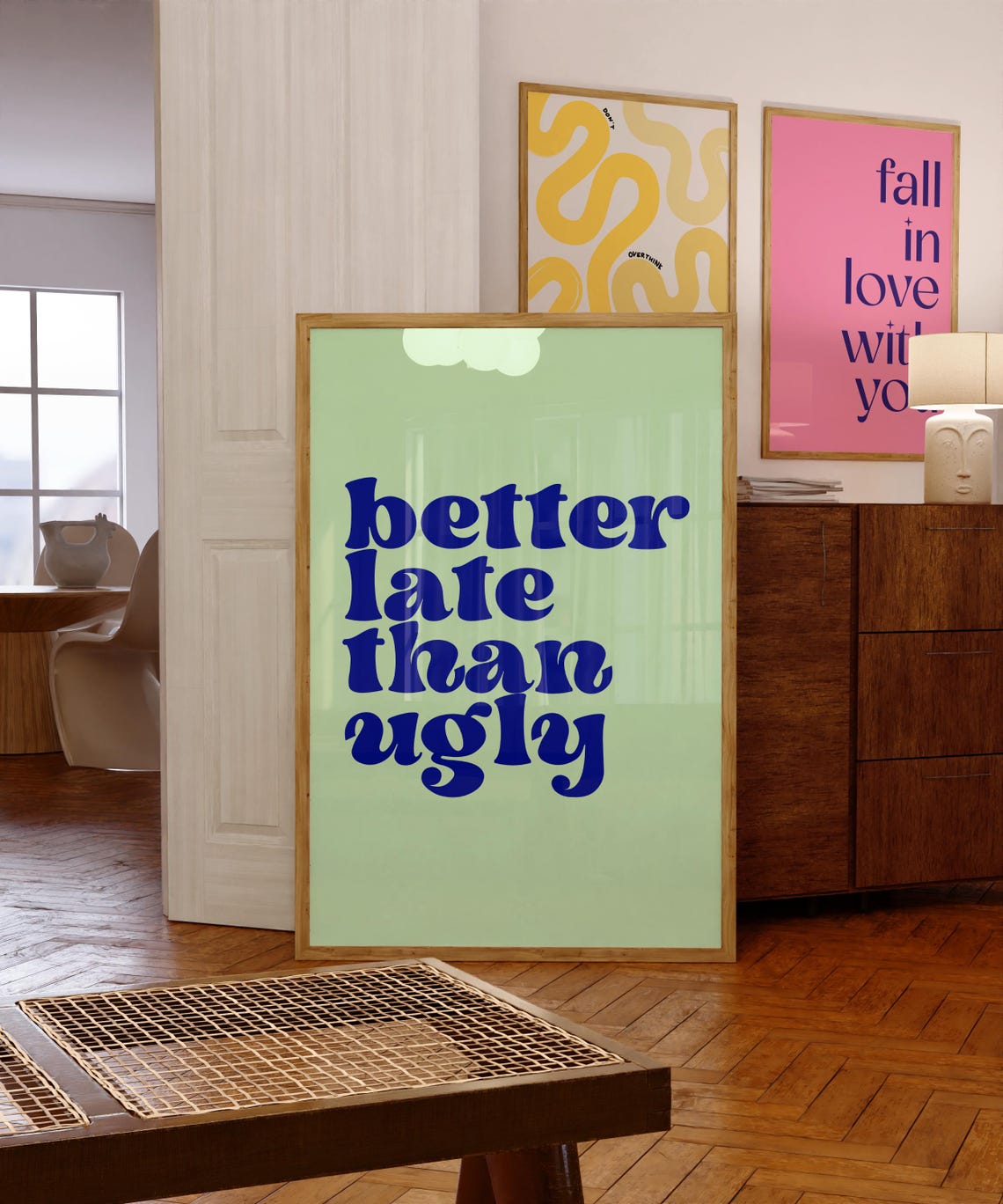 Better Late Than Ugly Mint Quote Dorm Room Art Maximalist Inspirational Motivational Typography Print