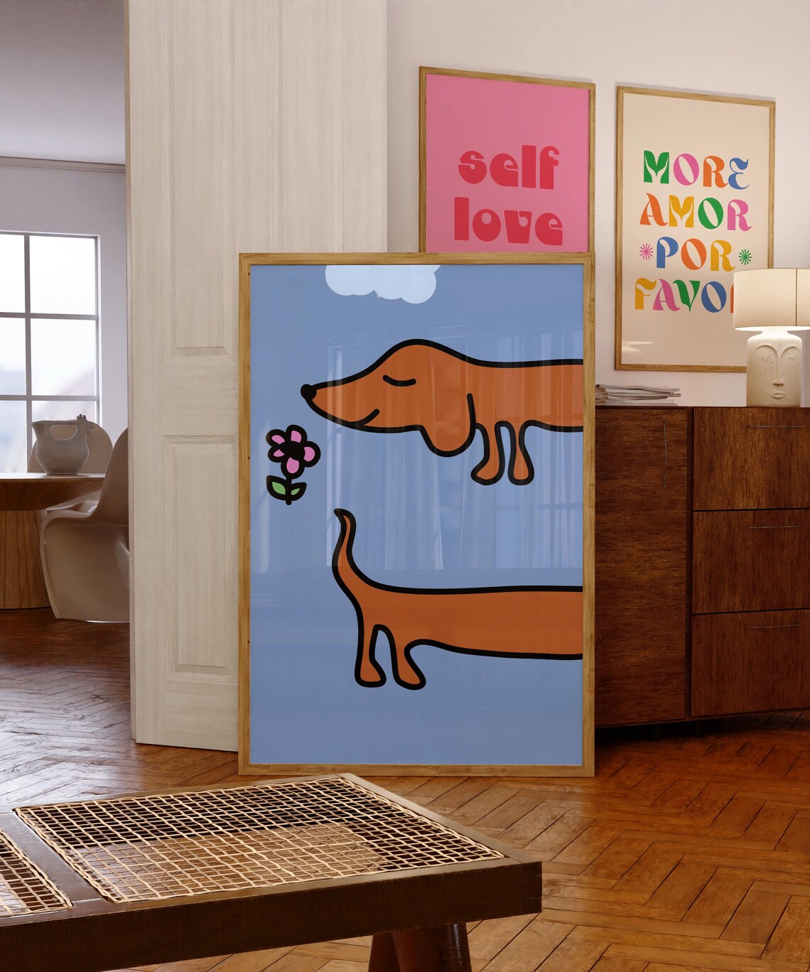 Dachshund Minimalist Modern Retro Art Print