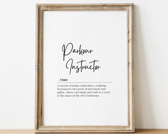 Parkour Instructor Definition Script Typography Poster Gift for Traceurs