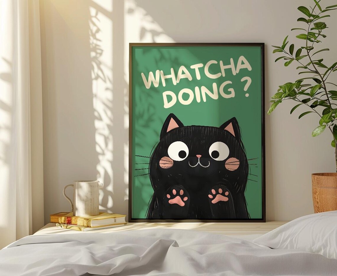 Cute Black Cat at the Window, Bathroom Wall Art Print - Image 2