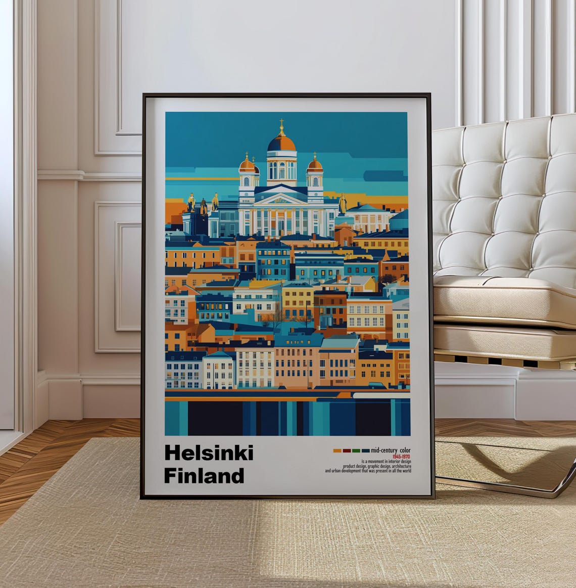 Helsinki Finland Cathedral Harbor Skyline Mid Century Poster