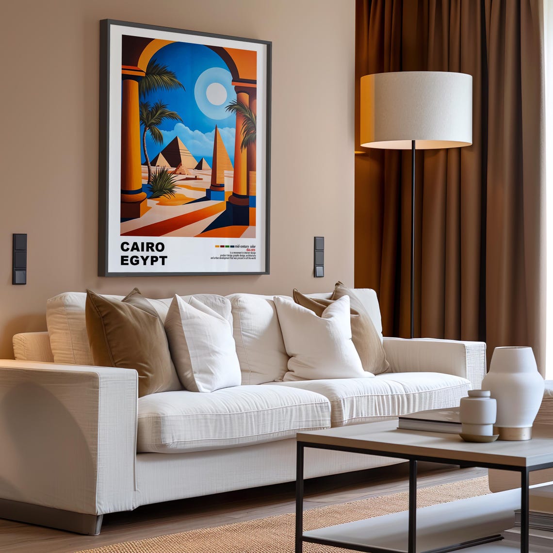 Cairo Egypt Mid Century Modern Architecture Art Print Retro Minimalist City Poster With Geometric Design Bold Mid Century Pyramids - Image 3