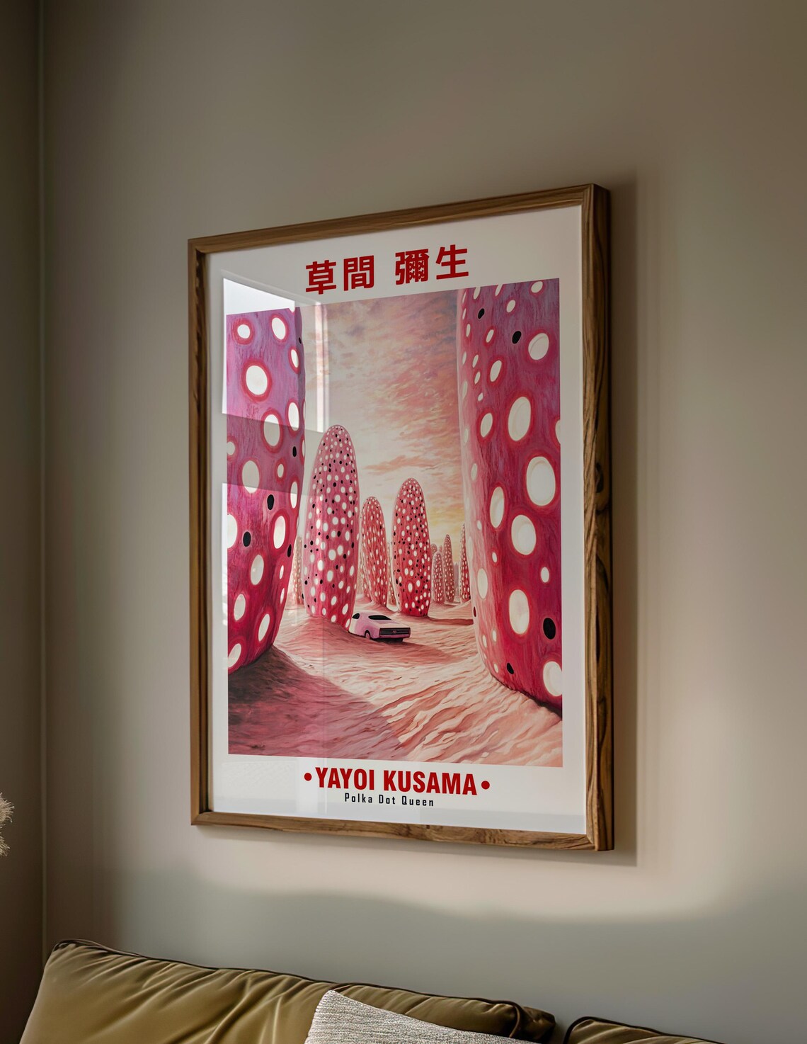 Pink Dotted Mushroom Road Classic Car Yayoi Kusama Inspired Poster - Image 2