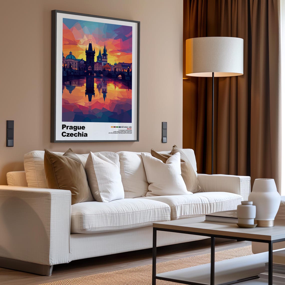 Prague Czechia Charles Bridge Sunset River Mid Century Travel Poster - Image 3