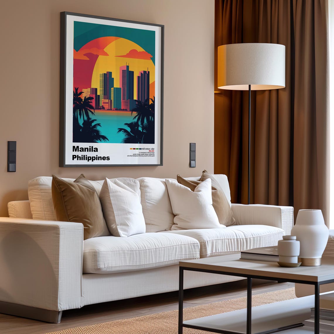 Manila Philippines Retro Day Skyline Silhouette Palm Sun Poster - Image 3