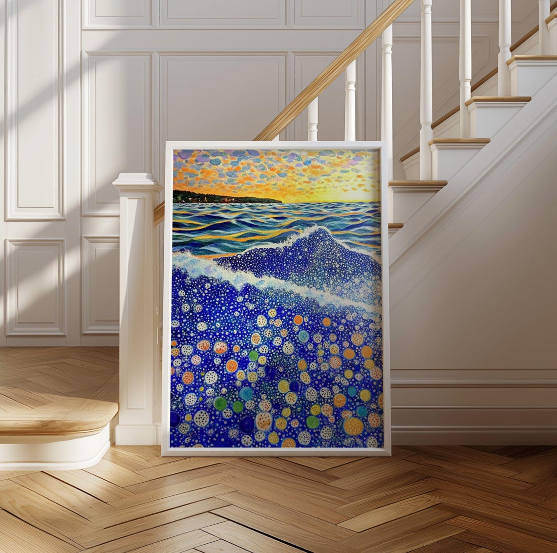Kusama Inspired Breaking Wave Rainbow Dots Sunset Sky Poster - Image 2