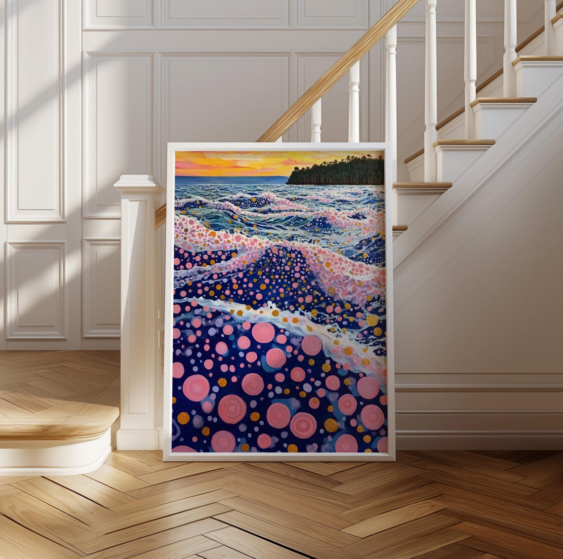 Kusama Inspired Dotted Sunset Tide Pink Wave Breaking Poster - Image 2
