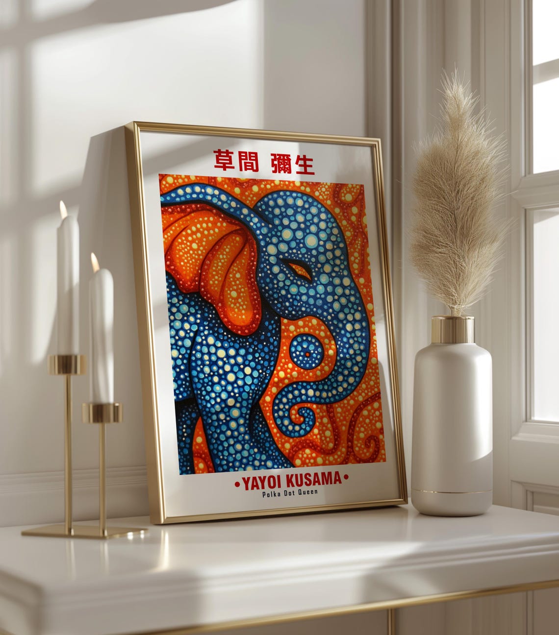 Yayoi Kusama-Inspired Blue Polka Dot Elephant Close Up Art Poster - Image 3
