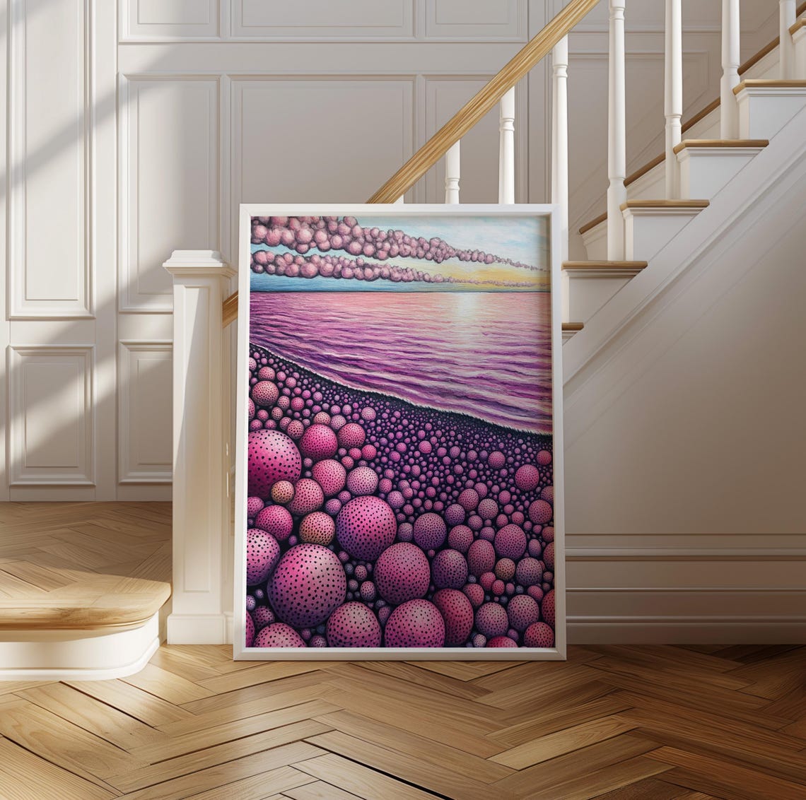 Kusama Inspired Pink Dotted Shoreline Dreamy Dot Clouds Poster - Image 2
