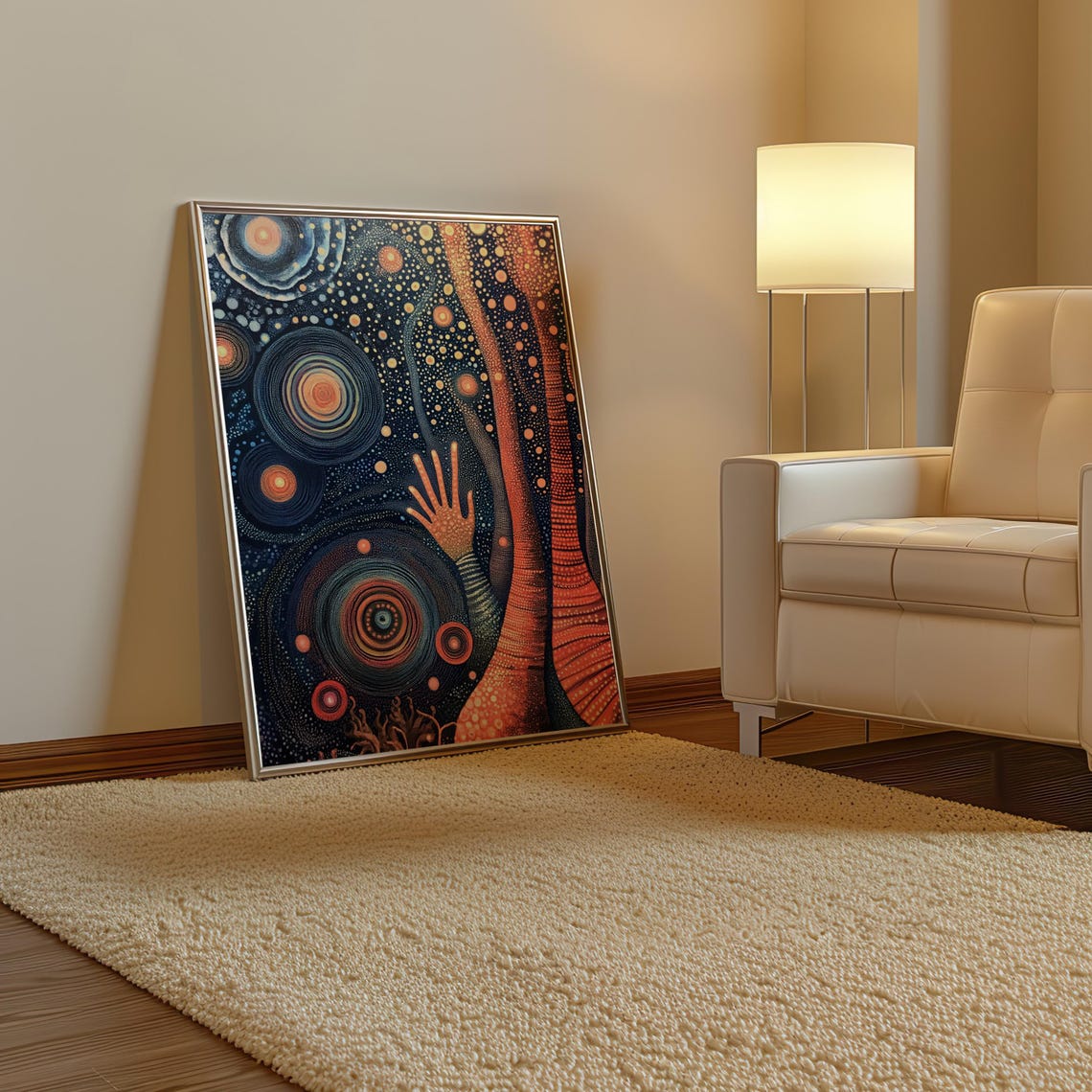 Kusama Inspired Night Ocean Swirl Dots Rising Hand Scene Poster - Image 3