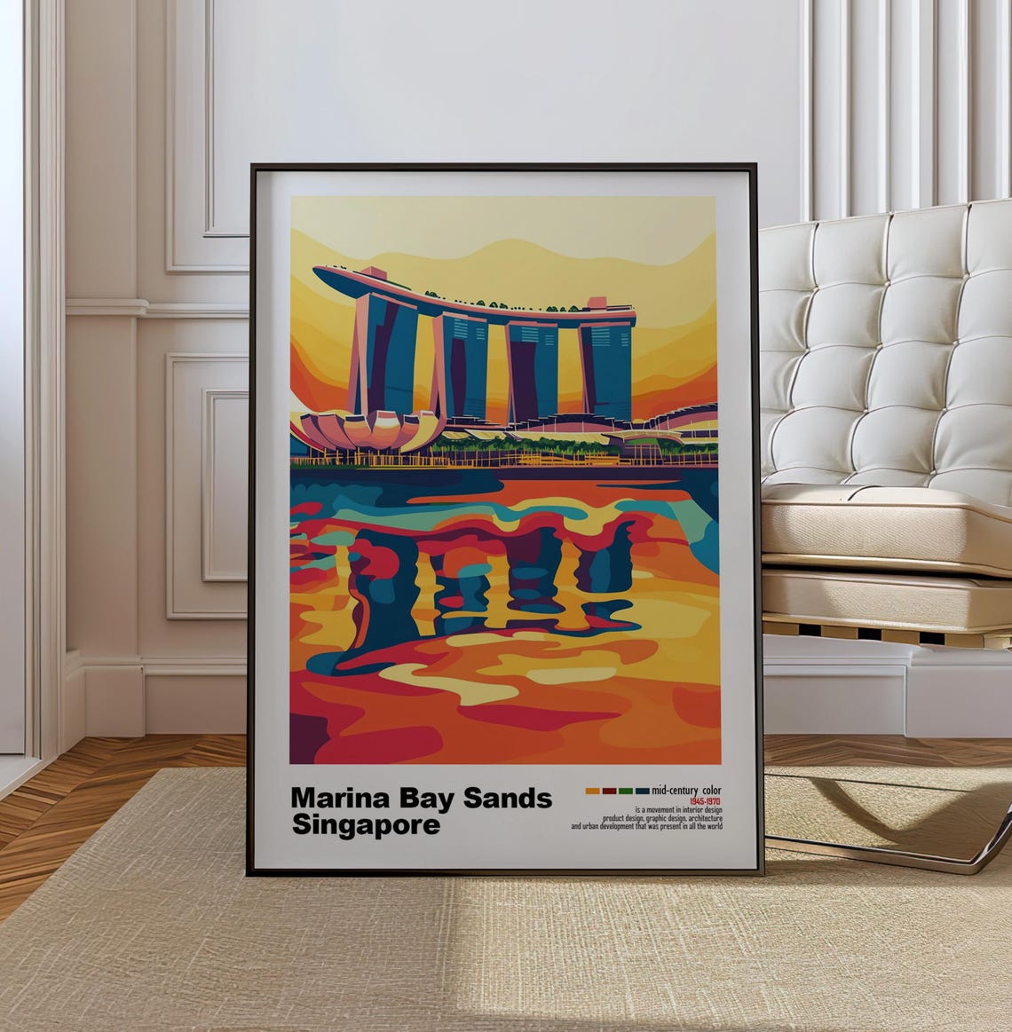 Singapore Marina Bay Sands Sunset Reflection Waterfront Poster