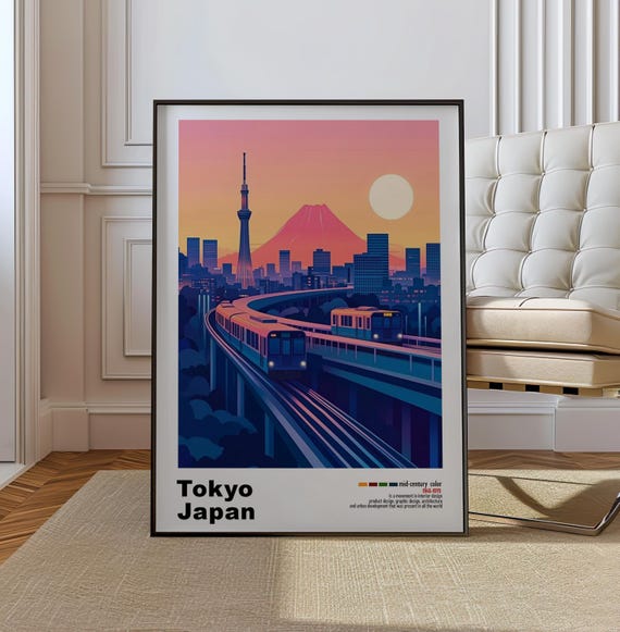 Tokyo Japan Mid Century Modern Architecture Art Print Retro Minimalist City Poster With Geometric Design Bold Mid Century Print Decor