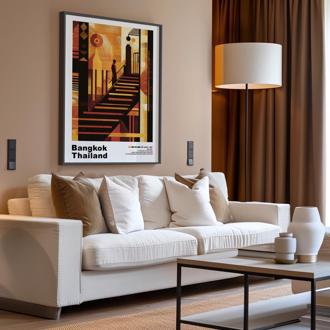 Bangkok Thailand Abstract Geometric Stairway Warm Ochre Poster - Image 3