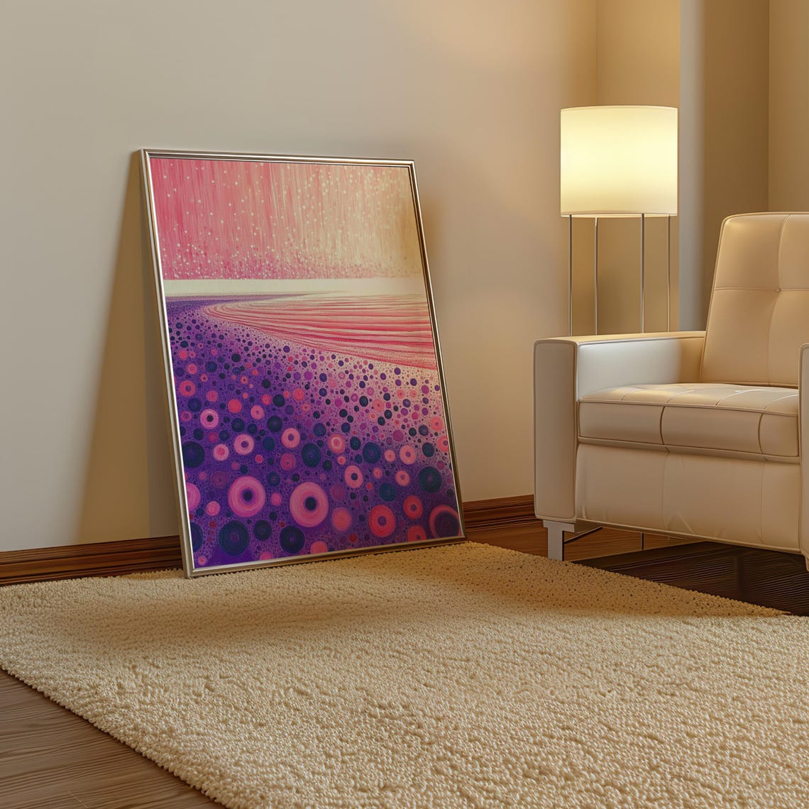 Pink and Purple Infinity Dot Gradient Field Kusama Style Poster - Image 3
