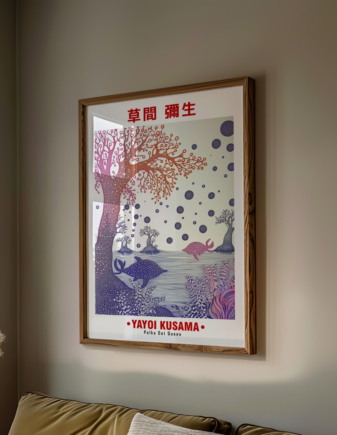 Dreamy Purple Dotted Tree Sea Whale Fish Kusama Inspired Poster - Image 2
