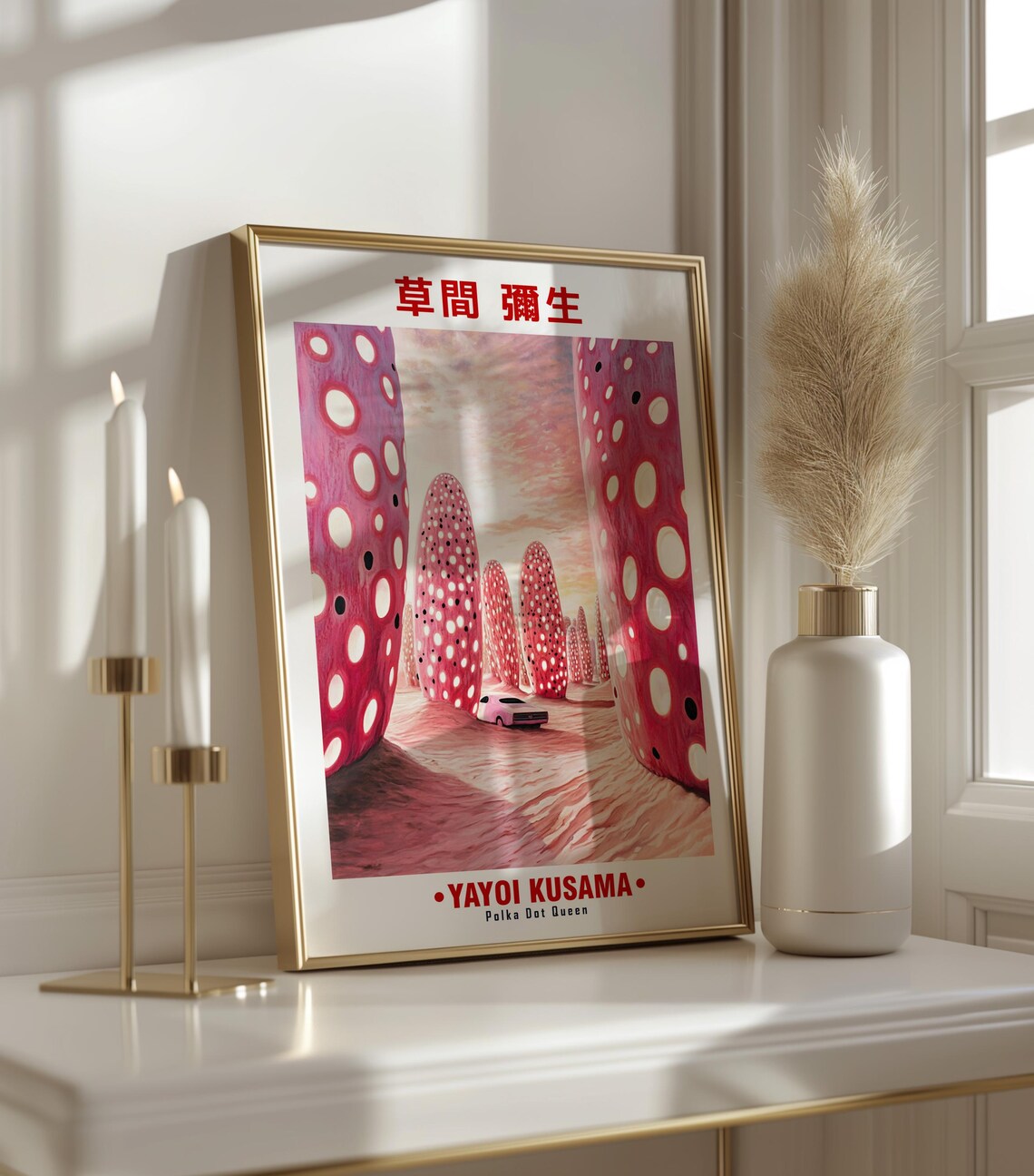 Pink Dotted Mushroom Road Classic Car Yayoi Kusama Inspired Poster - Image 3