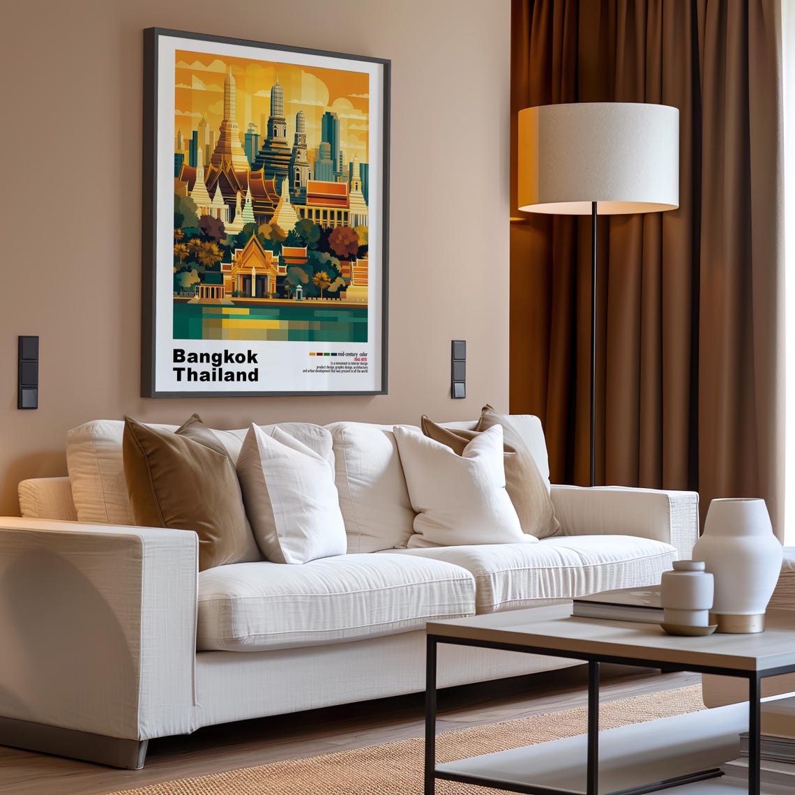 Golden Bangkok Skyline Temples and Chao Phraya River Sunset Poster - Image 3