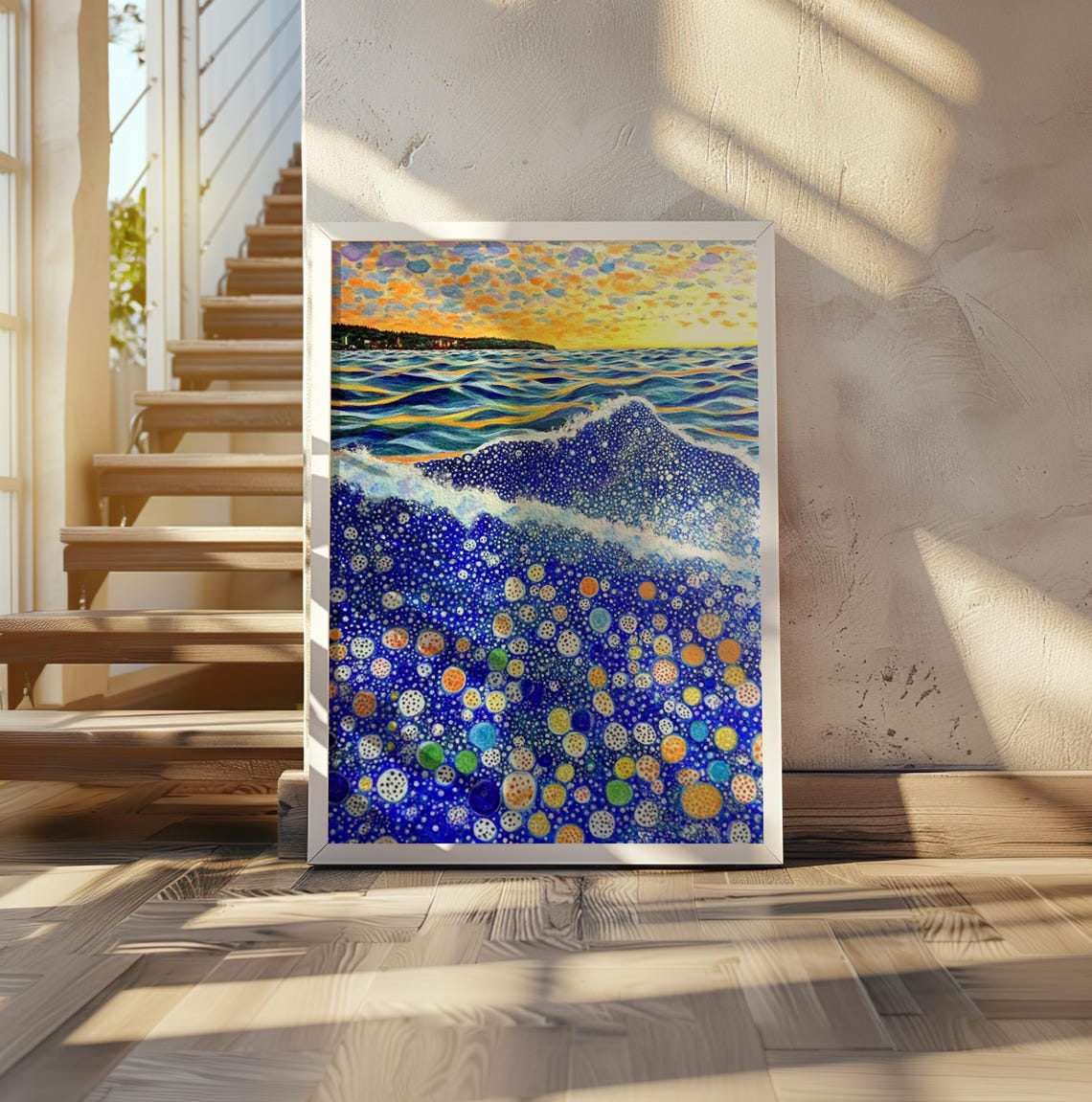 Kusama Inspired Breaking Wave Rainbow Dots Sunset Sky Poster