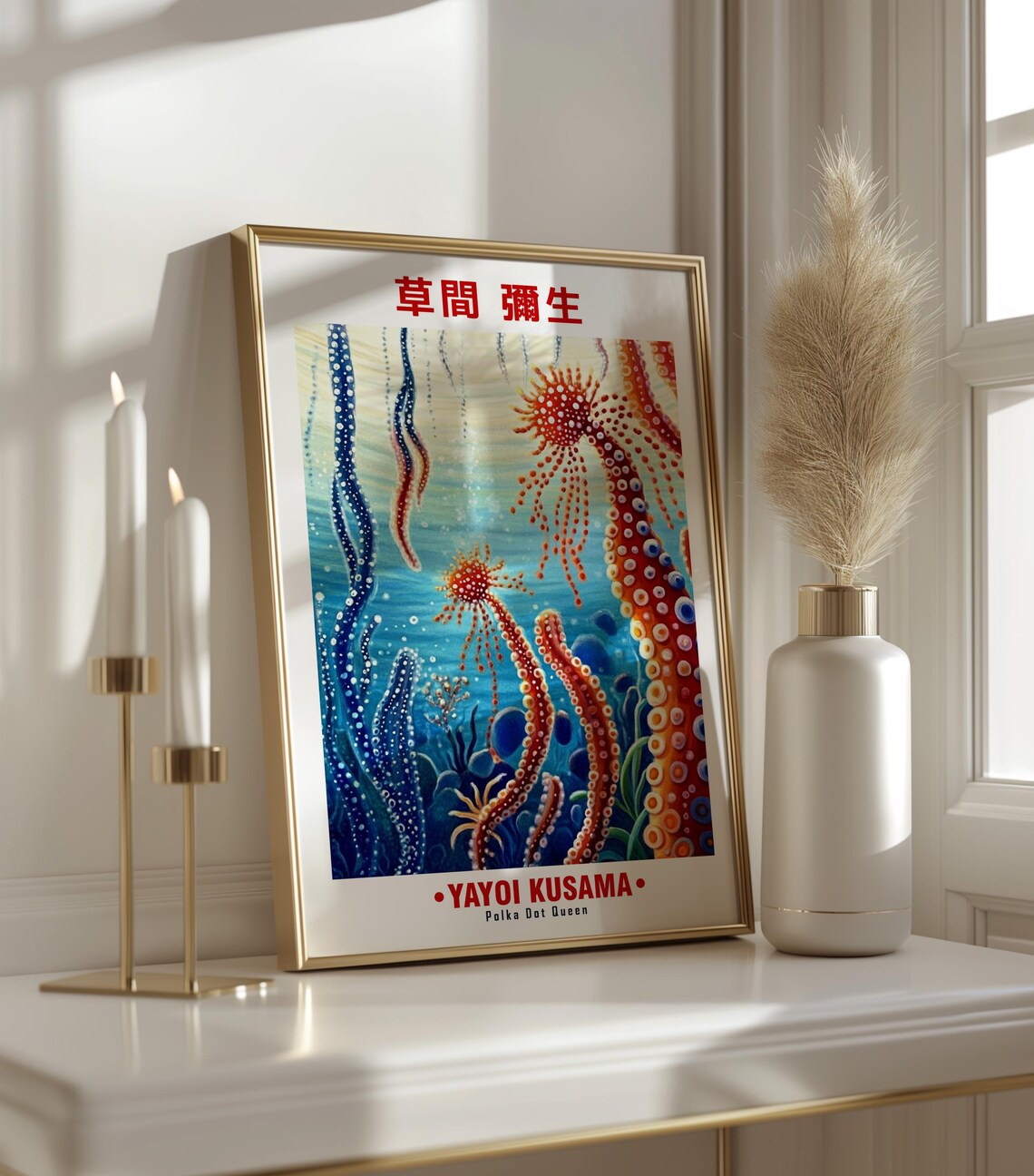 Surreal Red Dotted Sea Anemones Underwater Kusama Inspired Poster - Image 3
