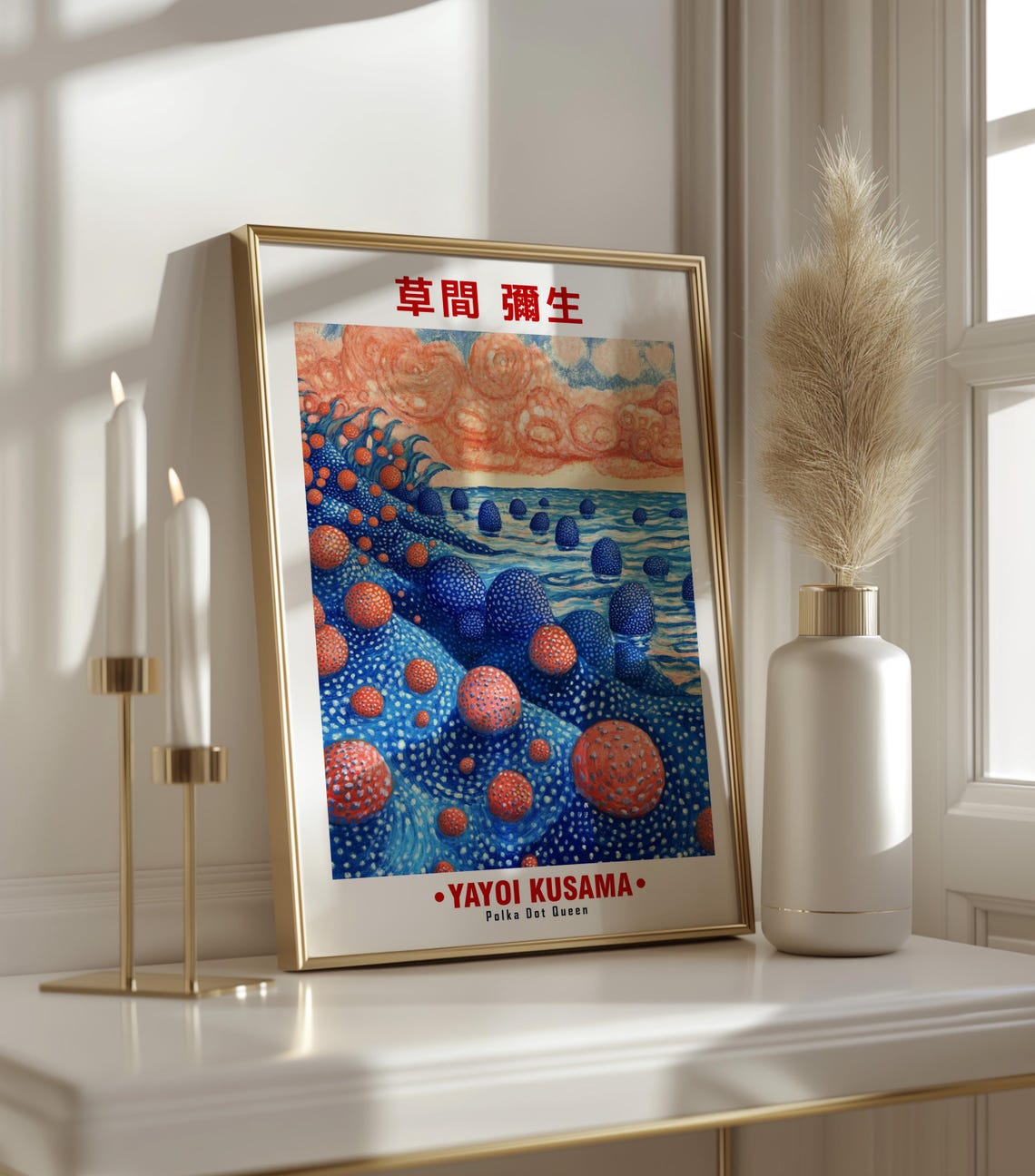 Blue Orange Polka Dot Waves Coral Sky Kusama Inspired Poster - Image 3