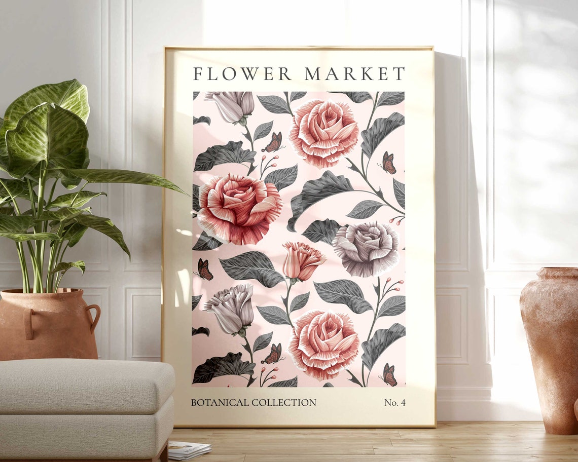 Flower Market Pink Rose Blossoms Botanical Collection Wall Art