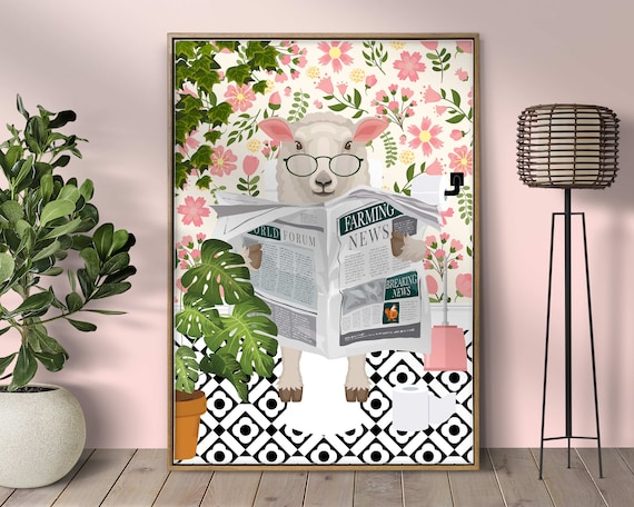 Hilarious Sheep In Glasses Reading Farming News On Toilet Print