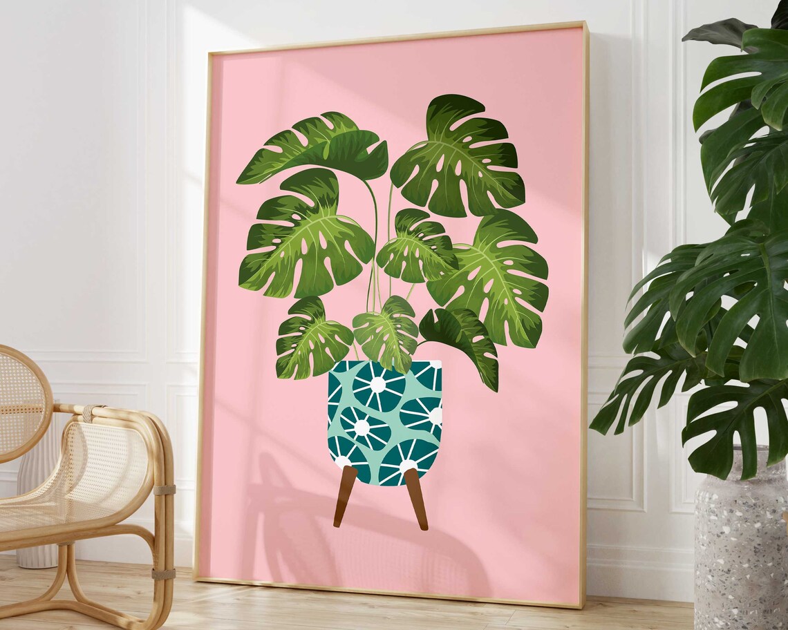 Monstera Plant Print, Modern Boho Botanical Art