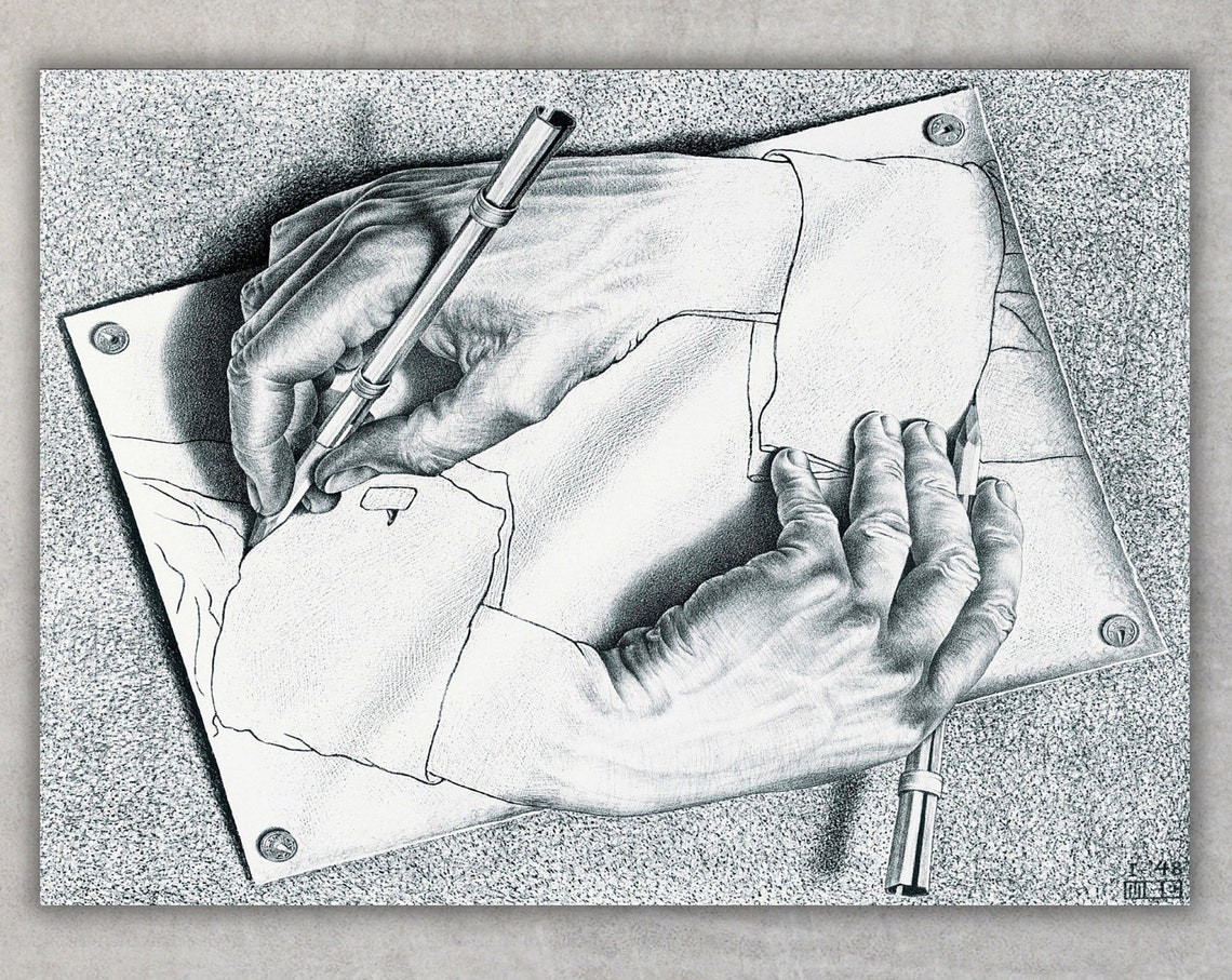 M C Escher Drawing Hands 1948 Optical Illusion Lithograph Poster