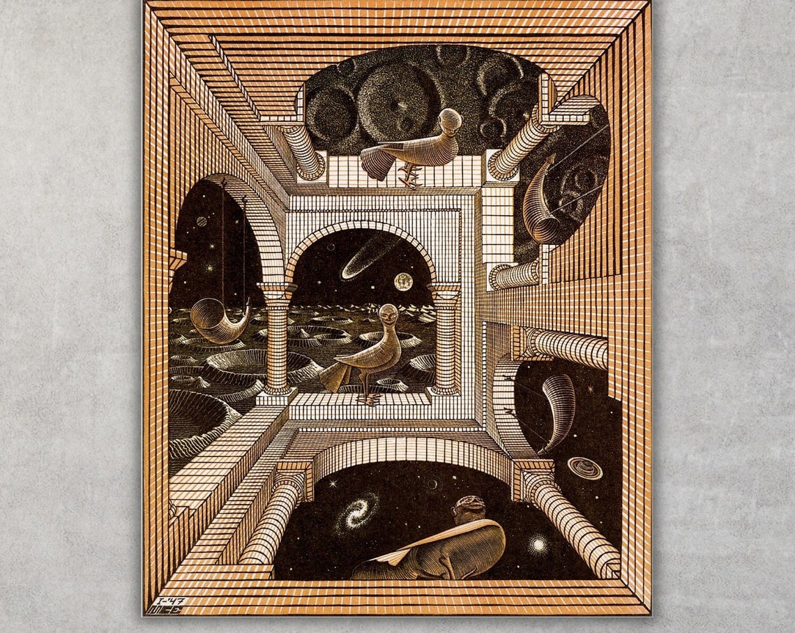 M C Escher Another World II Birds Surreal Optical Illusion Poster