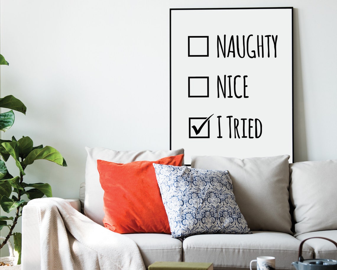 Naughty Nice I Tried Funny Christmas Checklist Humor Art Poster - Image 2